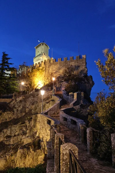 Republika San Marino Guaita Věž Večer Památník Města — Stock fotografie