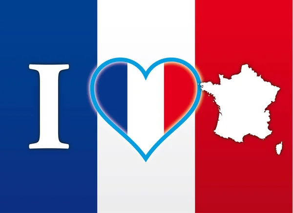 Saya Suka Bendera Perancis Simbol Jantung Dan Peta Tempat Wisata - Stok Vektor