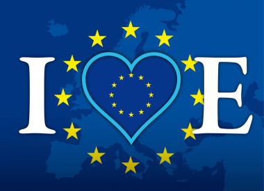 Ben aşk Avrupa Birliği ve Euro para birimi, bayrak, kalp ve sembolleri