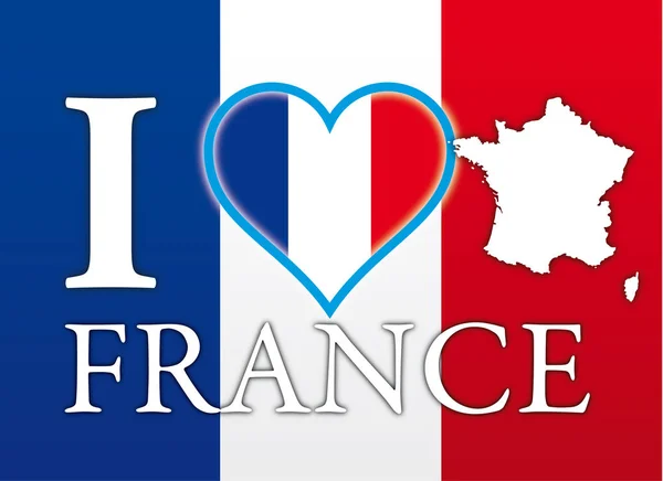 Love France Flag Heart Map Symbols Touristic Place - Stok Vektor