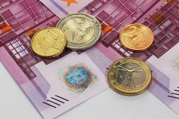 500 Евро Банкноты Европейского Центрального Банка Монеты Евро — стоковое фото