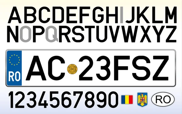 Płyta Samochodów Rumunia Litery Cyfry Symbole — Wektor stockowy