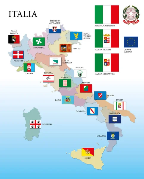 Региональная Карта Италии Региональными Флагами Векторная Иллюстрация — стоковый вектор