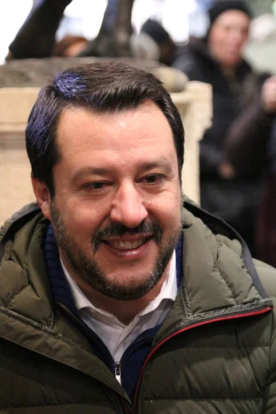 Modena Itálie Února 2018 Matteo Salvini Veřejné Politické Konference Lega — Stock fotografie