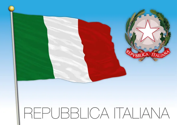 República Italia Bandera Escudo Armas Cielo Azul Ilustración — Archivo Imágenes Vectoriales
