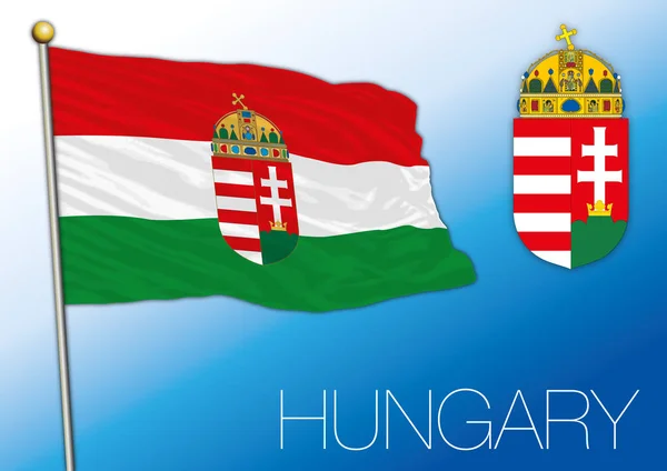 Bandera Nacional Oficial Hungría Con Escudo Armas — Archivo Imágenes Vectoriales