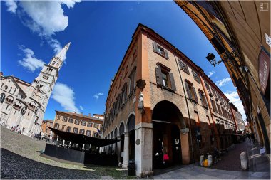 Modena, İtalya, Piazza Grande kare, balık-gözü görüntü