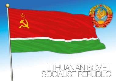 Sovyetler Birliği armalı Litvanya tarihi bayrağı, vektör illüstrasyonu