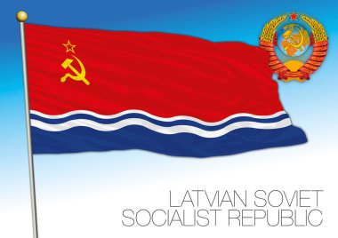 Letonya tarihi bayrağı, Sovyetler Birliği arması, vektör illüstrasyonu, Letonya