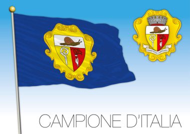 Campione d 'Italia belediye bayrağı, İsviçre' de İtalyan enklavı, bayrak ve arma, vektör illüstrasyon
