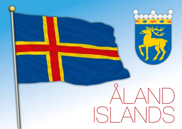 Aland Bandeira Oficial Brasão Armas Mar Baltico Europa —  Vetores de Stock