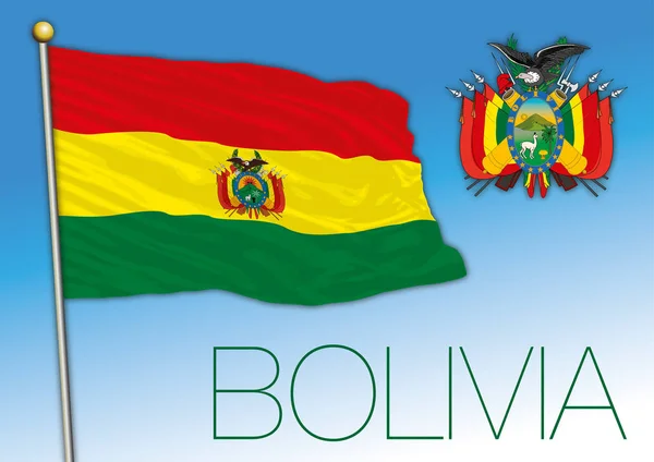 Bandera Oficial Bolivia Con Escudo Armas Ilustración Vectorial América Del — Vector de stock