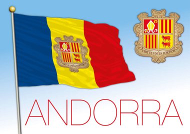 Andorra resmi bayrağı ve arması, vektör illüstrasyonu, Avrupa