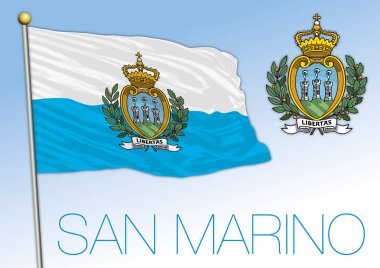 San Marino Cumhuriyeti, bayrak ve arma, vektör illüstrasyon