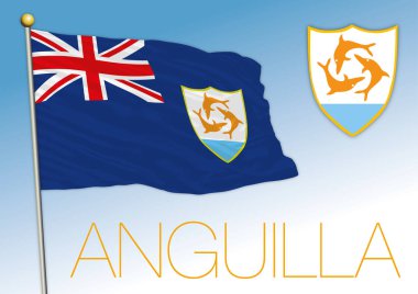 Anguilla İngilizleri deniz aşırı bölge bayrağı ve arma, vektör illüstrasyon