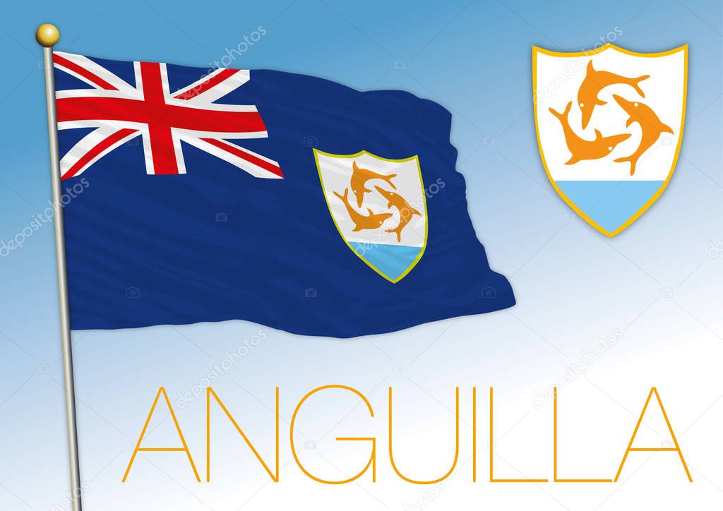 Anguilla british overseas territory flag and coat of arms, vector illustration