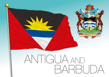 Antigua ve Barbuda resmi bayrak ve arma, vektör illüstrasyon
