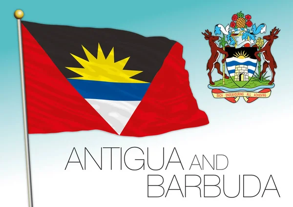 Antigua Och Barbuda Officiella Flagga Och Vapensköld Vektor Illustration — Stock vektor