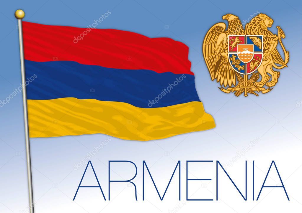 Armenia official national flag and coat of arms, vector illustration