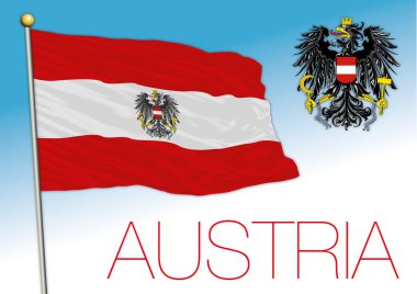 Avusturya resmi ulusal bayrağı ve arması, vektör illüstrasyonu