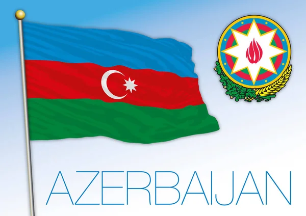 Azerbaijan Official National Flag Coat Arms Vector Illustration — Wektor stockowy