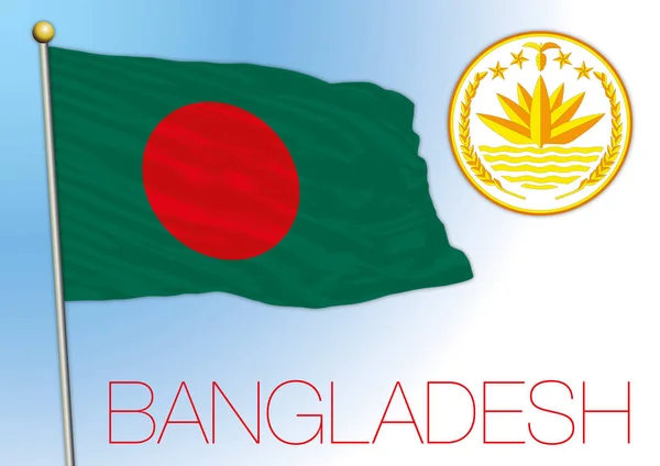 Bangladesh Offizielle Nationalflagge Und Wappen Vektorillustration Asiatisches Land — Stockvektor