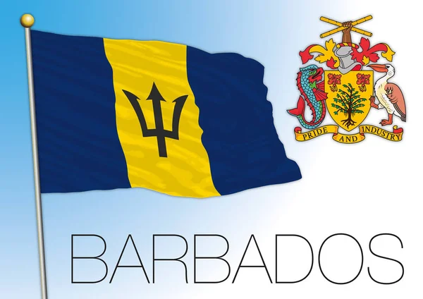 Barbados Offizielle Nationalflagge Und Wappen Vektorillustration Karibik — Stockvektor