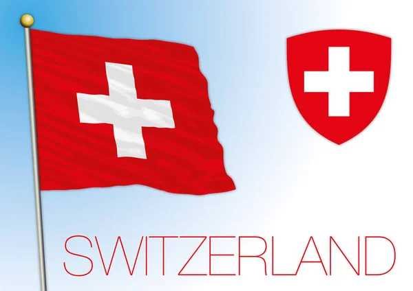 Schweiz Offizielle Nationalflagge Und Wappen Vektorabbildung Europäisches Land — Stockvektor