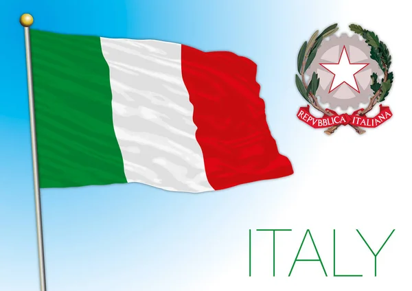 Italia Bandiera Nazionale Ufficiale Stemma Nazionale Illustrazione Vettoriale Unione Europea — Vettoriale Stock