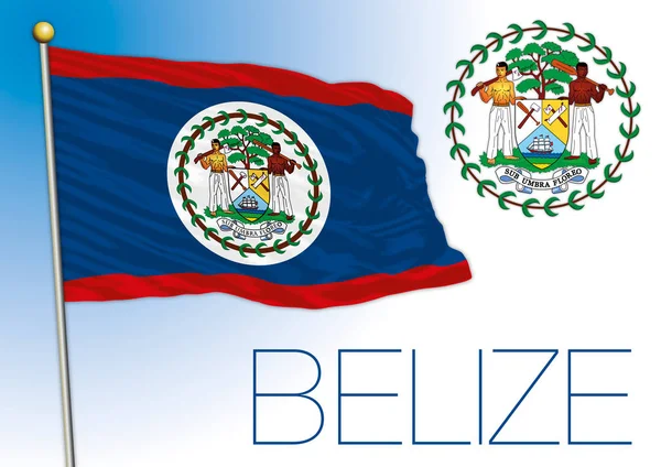 Belize Officiella Nationella Flagga Och Vapensköld Vektor Illustration Centralamerika — Stock vektor