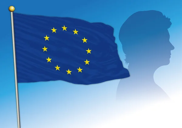 Ursula Von Der Leyen Silhouet Met Europese Vlag Nieuwe Voorzitter — Stockvector