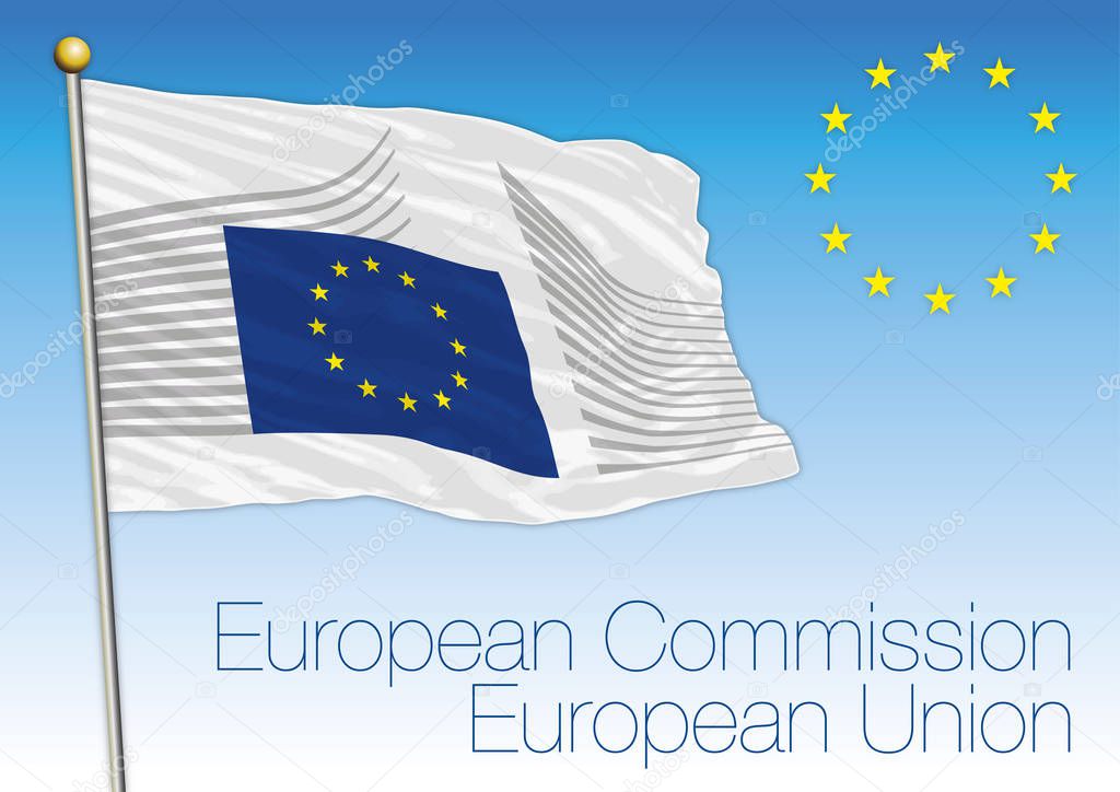 European Commission flag with official logo, European Union, vector illustration