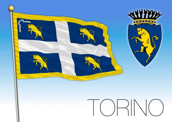 Torino Turin City Official Flag Coat Arms Piedmont Italy Vector — Stock Vector