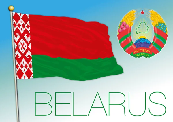 Bielorussia Stemma Sulla Bandiera Nazionale Illustrazione Vettoriale — Vettoriale Stock