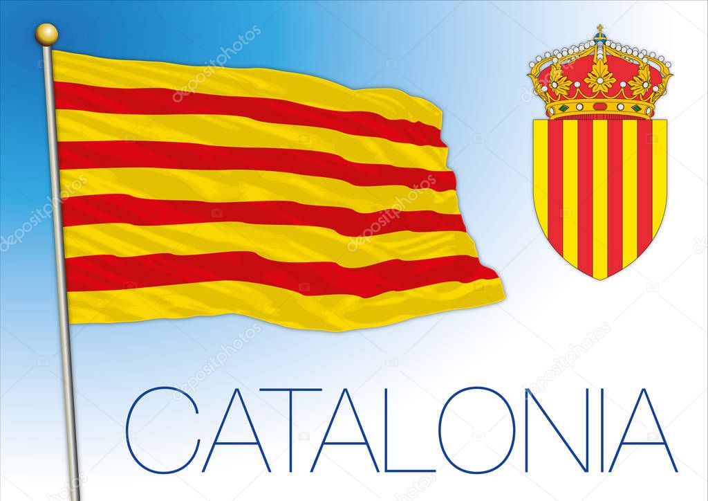 Catalonia official regional flag and coat of arms, Spain, European Union, vector illustration