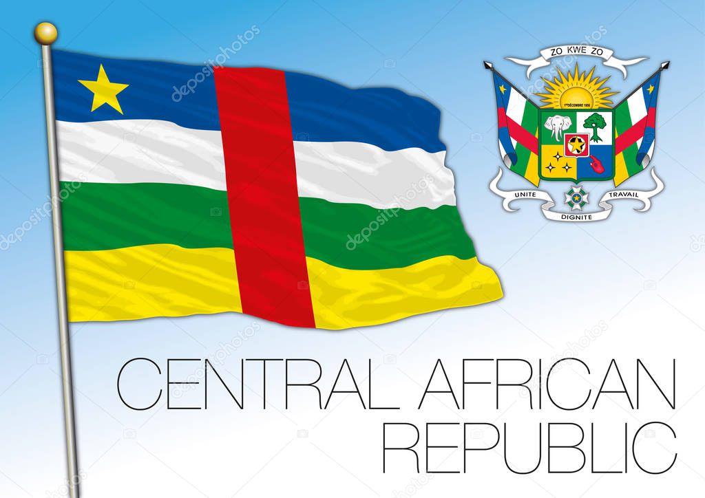 Central African Republic national flag and coat of arms, african country, vector illustration