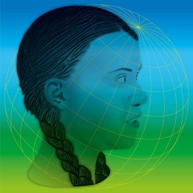 Greta Thunberg portresi, grafik özeti ve illüstrasyon, başyazı