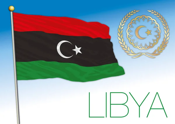 Libya Resmi Bayrağı Arması Afrika Ülkesi Vektör Illüstrasyonu — Stok Vektör