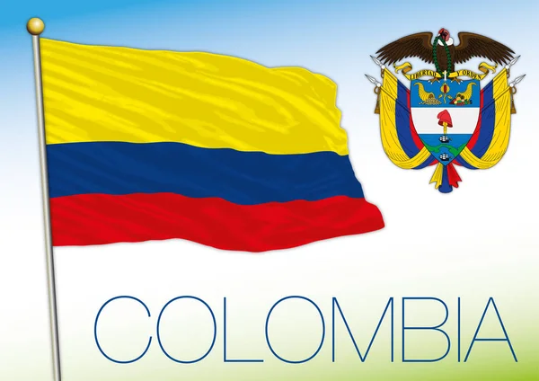Colombia Officiella Nationella Flagga Och Vapensköld Vektor Illustration — Stock vektor
