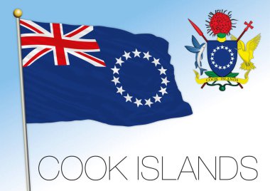 Cook Islands official national flag and coat of arms, pacific ocean, vector illustration