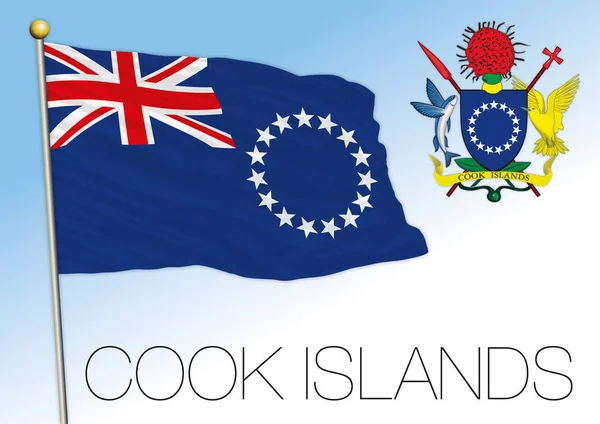Kochinseln Offizielle Nationalflagge Und Wappen Pazifik Vektorillustration — Stockvektor