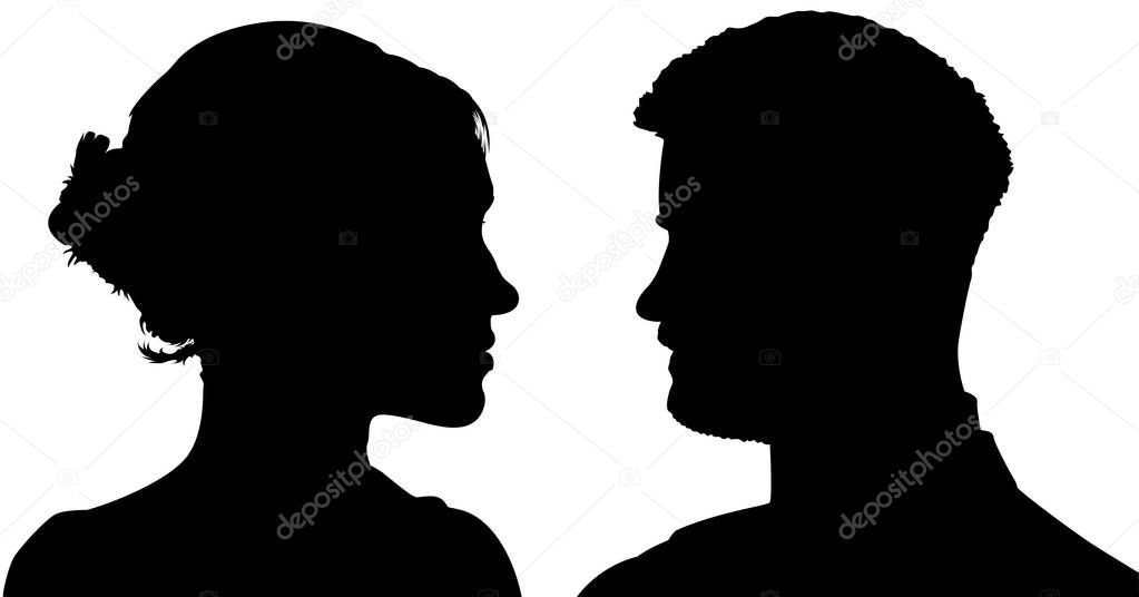 Meghan and Harry portrait silhouettes, black and white, vector illustration, UK