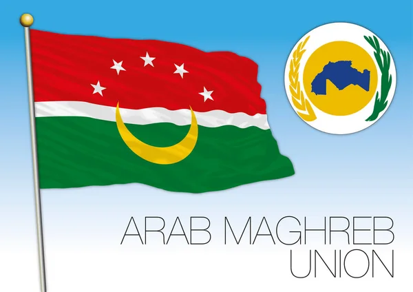 Arabiska Maghreb Unionens Officiella Flagga Och Vapensköld Nordafrika Vektor Illustration — Stock vektor