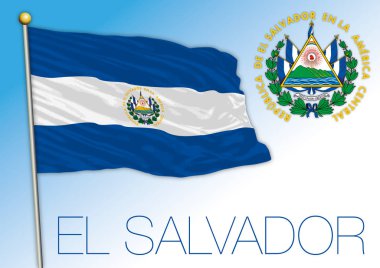 El Salvador resmi ulusal bayrak ve arma arması, Orta Amerika ülkesi, vektör ilhamı