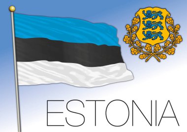 Estonya resmi ulusal bayrağı ve arması, Avrupa Birliği, vektör illüstrasyonu