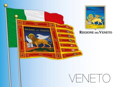 Veneto resmi bölgesel bayrak ve arma, İtalya, vektör illüstrasyon