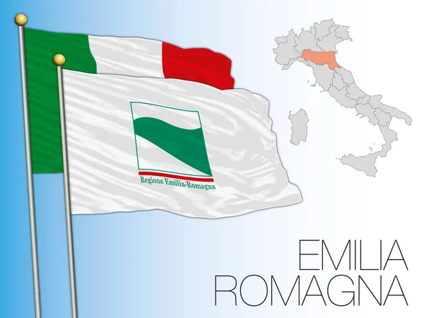 Emilia Romagna Περιφερειακή Σημαία Και Χάρτης Ιταλία Διανυσματική Απεικόνιση — Διανυσματικό Αρχείο