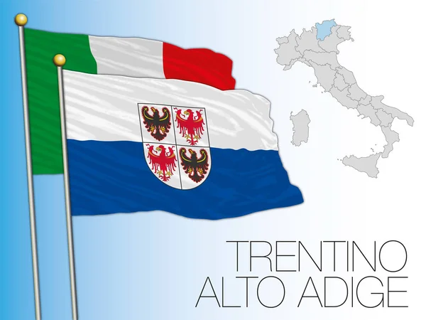 Trentino Alto Adige正式区域旗帜和地图 意大利 矢量图解 — 图库矢量图片