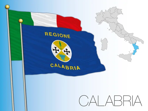 Oficjalna Flaga Mapa Regionu Kalabria Włochy Ilustracja Wektora — Wektor stockowy