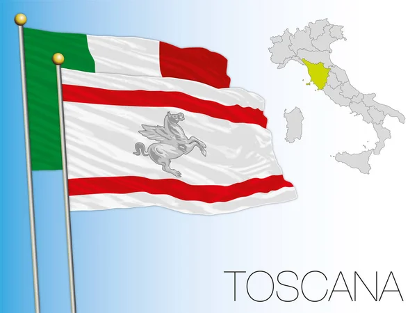 Toscana Officiell Regional Flagga Och Karta Italien Vektor Illustration — Stock vektor